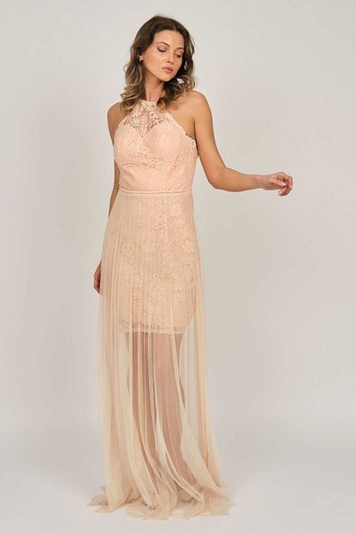DORİDORCA Women's Halter Neck Evening Dress