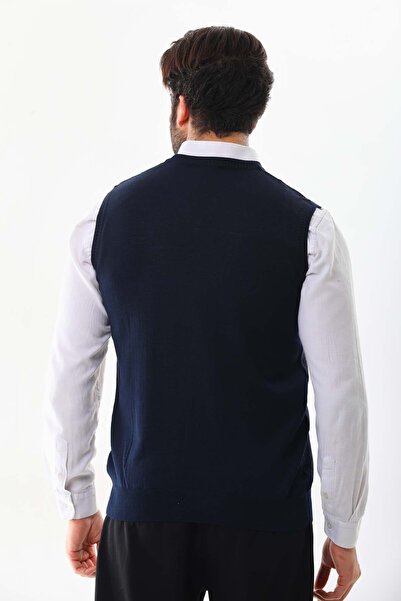 Pelikan Men's V-Neck Wool Sweater 4P15 Navy Blue