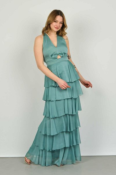 DORİDORCA Doridorca Women's Halter Floor Detailed Long Evening Dress 3039 Lemon Mold