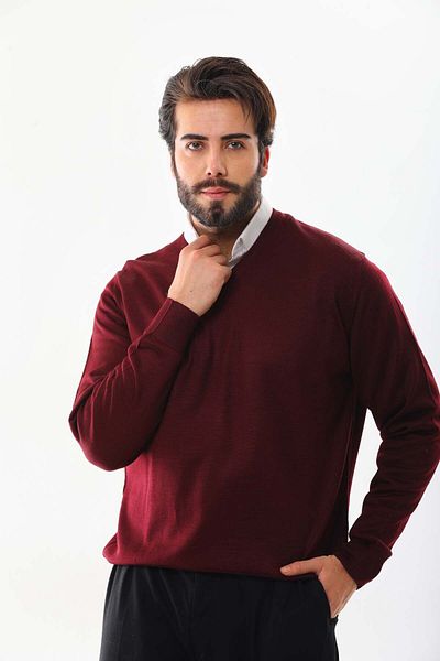 Günay Ανδρικό μάλλινο πουλόβερ με λαιμόκοψη V 5000 Claret Red