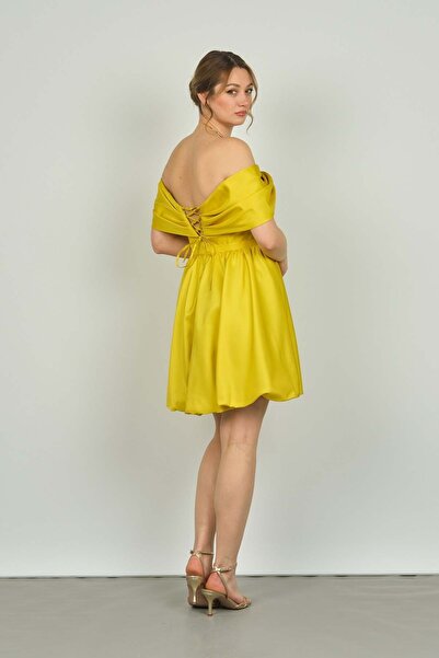 Saygın Women's Off Shoulder Balloon Skirt Evening Dress 3491 Pistachio Green