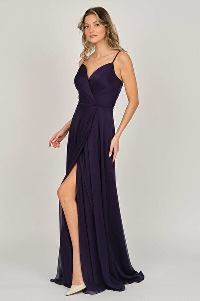 ŞEREF VURAL Women's Strappy Chiffon Evening Dress 5437817 Purple