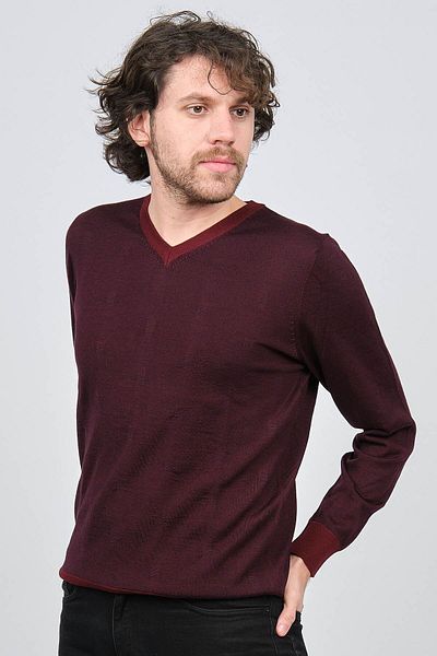Desen Triko Pulover de lână cu model cu decolteu în V pentru bărbați 0249537 Roșu Claret