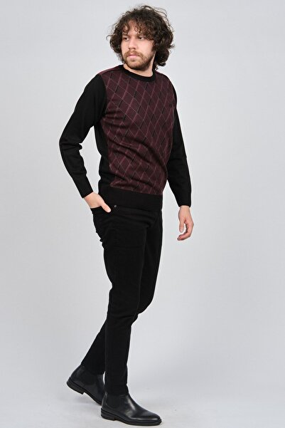 Pelikan Men's Striped Patterned Crew Neck Sweater 1579330 Claret Red