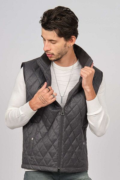 daynax Men's Pocket Detailed Diamond Patterned Vest 492700 Smoked