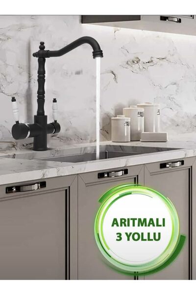 İSAOĞLU YAPI Arıtmalı Mutfak Bataryası Siyah Vintage Arıtmalı Musluk Arıtma C...