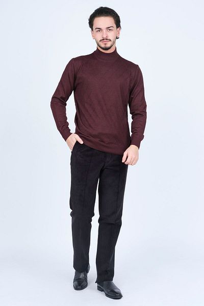Woolen World Мъжки вълнен пуловер с десен, полу-поло, плетен, 5596983, цвят бордо