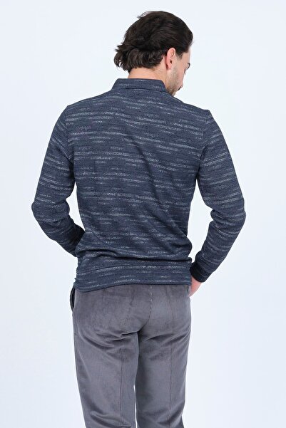 Raymons Чоловічий трикотажний светр з коміром-поло та малюнком 6782273 Синій