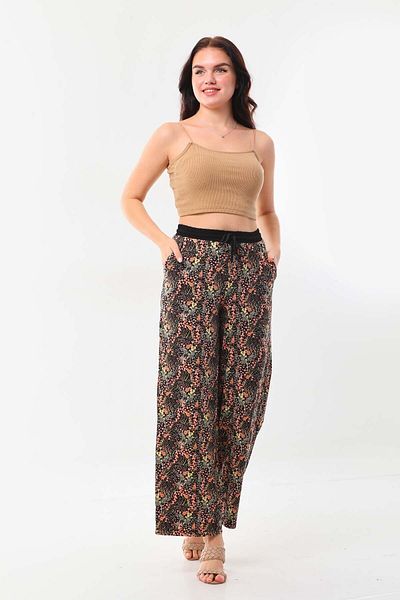 Sistas Women's Waist-Tied Patterned Comfortable Form Trousers 22527 Black