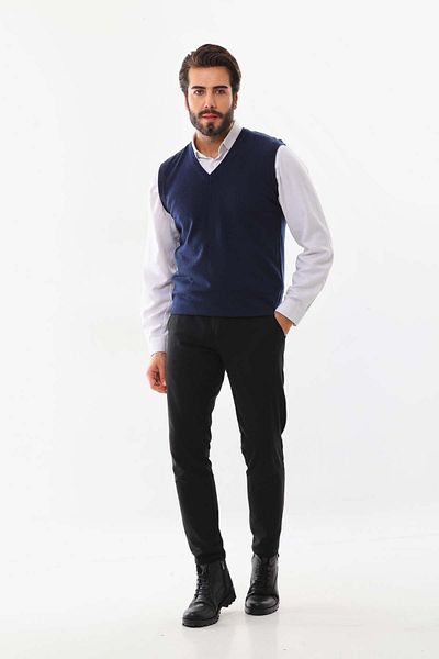 Günay Ανδρικό μάλλινο πουλόβερ με λαιμόκοψη V 0108 Navy Blue