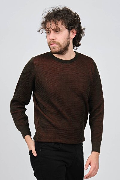 Çizgi Triko Men's Crew Neck Patterned Sweater 42554224 Khaki