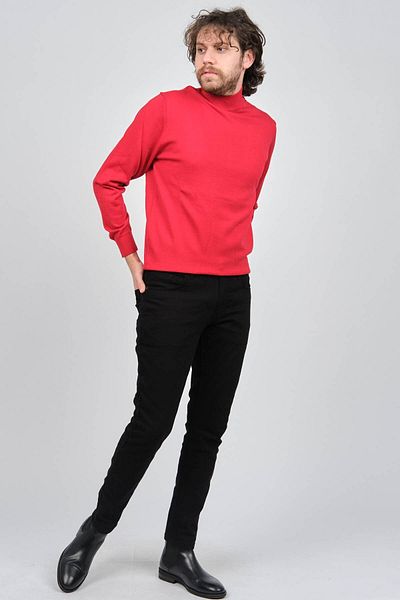 PAVE Men's Red Half Turtleneck Wool Sweater