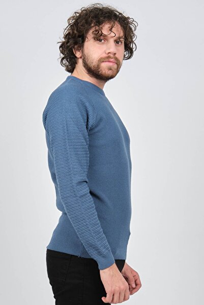 Çizgi Triko Чоловічий велосипедний комір Slim Fit светр 42554259 Синій