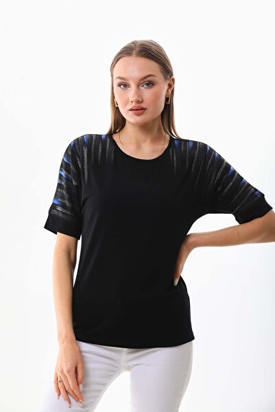 Sistas Жіноча блуза з велосипедним коміром і візерунком 19381 Чорна