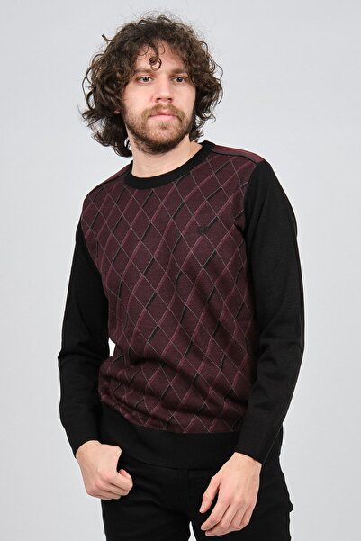 Pelikan Men's Striped Patterned Crew Neck Sweater 1579330 Claret Red