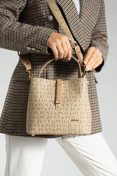 Just Polo حقيبة يد وكتف نسائية بحزام متقاطع طويل مكونة من 4 أقسام