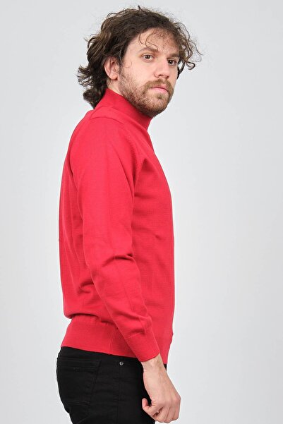 PAVE Чоловічий червоний вовняний светр з напівкомірцем