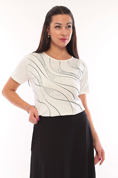 Sistas Γυναικεία Μπλούζα με κοντομάνικο σχέδιο 3044 Ecru