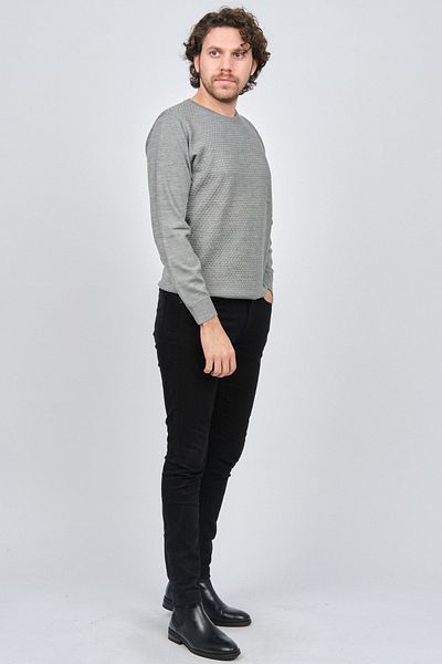 Desen Triko Men's Crew Neck Patterned Wool Sweater 0249618 Gray