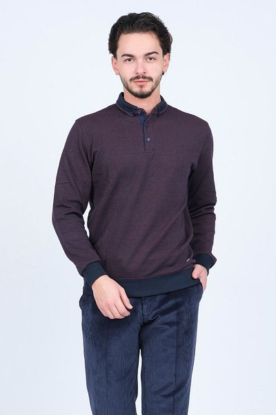 Raymons Men's Patterned Polo Neck Knitwear Sweat 6782254 Claret Red