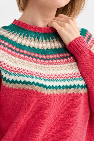 Desen Triko Women's Crew Neck Embroidered Patterned Wool Sweater 0242086 Pink