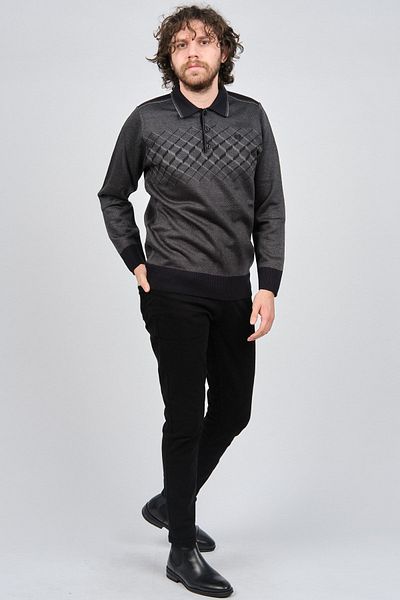 Pelikan Men's Patterned Polo Neck Sweater 1579406 Smoked