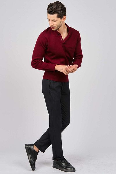 HAKİ TRİKO Men's Polo Neck Sweater 6081214 Claret Red