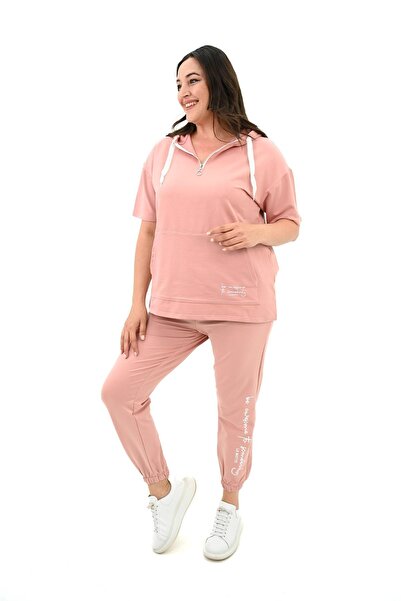 Koza Butik Plus Size Hooded Women's Tracksuit Set - 3759-23