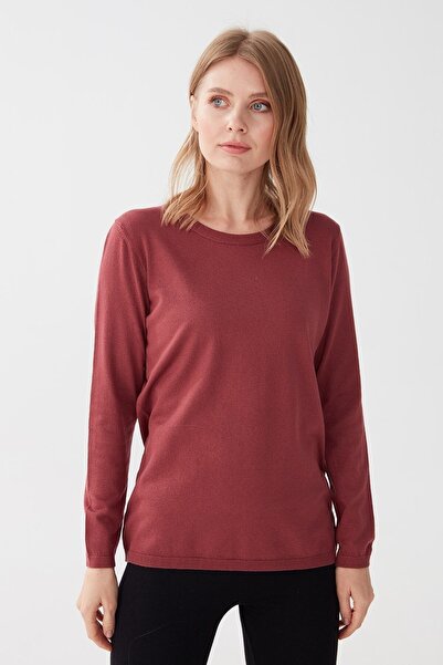 Desen Triko Women's Lycra Long Sleeve Basic Crew Neck Blouse 0240015 Dusty Rose