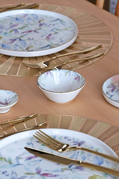 Glore Harmony Altın Yaldızlı 32 Parça 6 Kişilik Seramik Kahvaltı Takımı