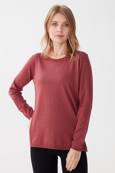 Desen Triko Women's Lycra Long Sleeve Basic Crew Neck Blouse 0240015 Dusty Rose