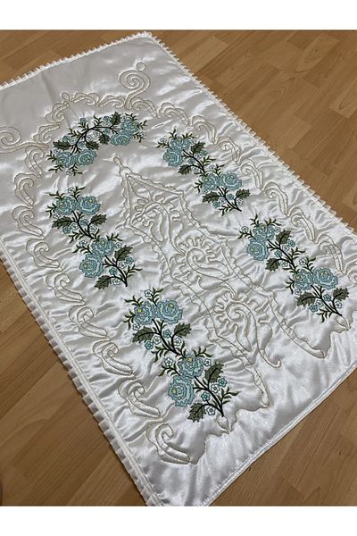 AYHANHOME Creamy Green Dowry Box Canvas Embroidered Satin Prayer Rug