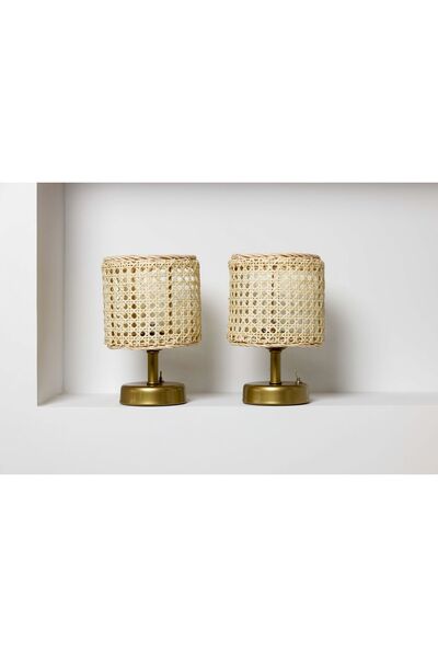 Maison Avf 2 'li Hazeran & Rattan Masa Üstü Kablosuz Pilli Abajur Masa Lambas...