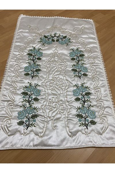 AYHANHOME Creamy Green Dowry Box Canvas Embroidered Satin Prayer Rug