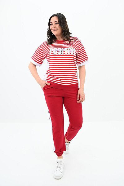 Koza Butik Women's Large Size Striped Tracksuit Set 8106-24