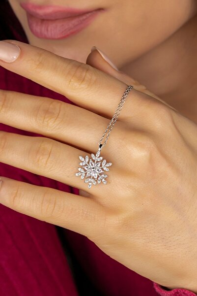 Else Silver Markiz Taşlı Kar Tanesi Gümüş Kolye