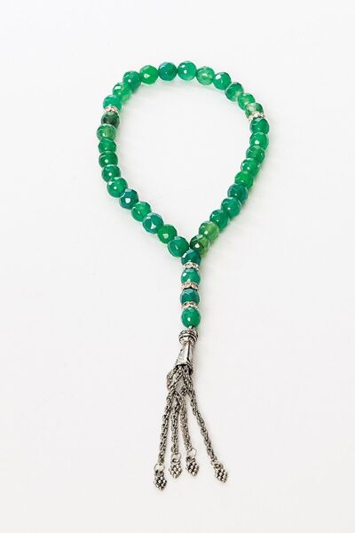 Zeynep Büyükbay 33-зърнен комплект молитвени броеници от естествен зелен агат