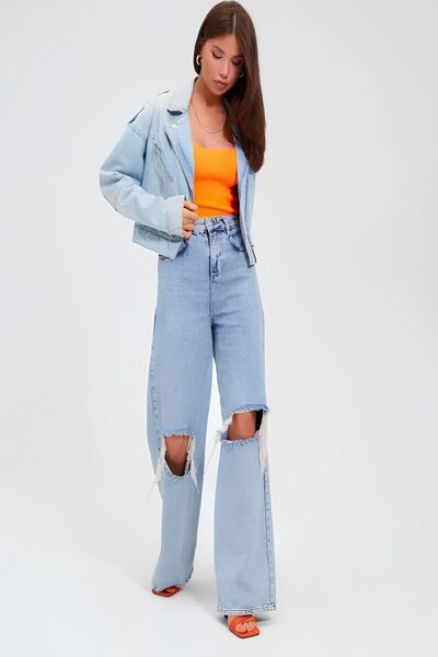 Baluxe Orange Square Collar Thick Strap Women's Knitwear Blouse