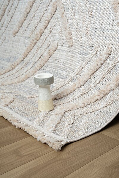 MOQA Avanos 1502 Bej Bukle Dokuma Halı Hav Toz Vermez Etnik Iskandinav Desenli Salon Mutfak Halısı