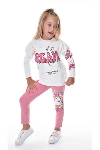 Lunays Unicorn Baskılı Kız Tayıtlı Gül Kurusu Eşorfman Takım