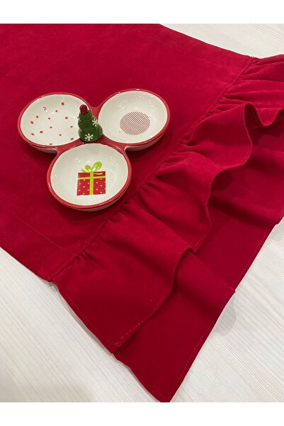 kozalak home Çift Kat Fırfırlı Runner Sevgililer Günü , Masa Örtüsü, Canlı Kırmızı, Sofra Bezi