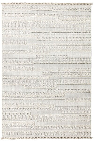 MOQA Avanos 1503 Beyaz Bukle Dokuma Halı Hav Toz Vermez Etnik Iskandinav Desenli Salon Mutfak Halısı