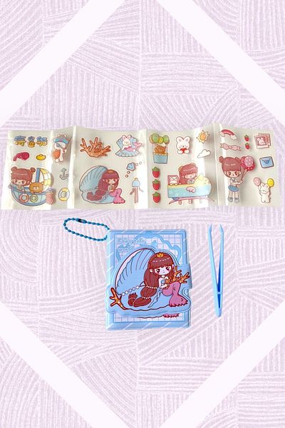 Marseliko Cute Girl Blue Notebook, Sticker, Tweezers Set / Notebook / Sticker / Tweezers (BLUE1)