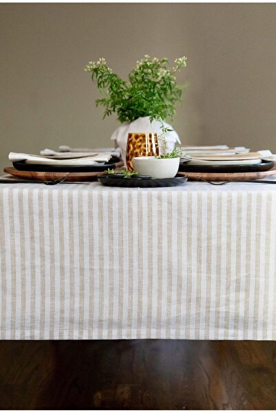 EVYA 100% Cotton Yarn Dyed Striped Tablecloth 160x220 cm Kitchen Living Room Tablecloth
