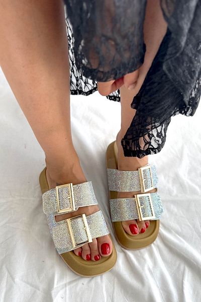 Shoebutik Papuci de damă - Talpă din plută cu detalii de piatră