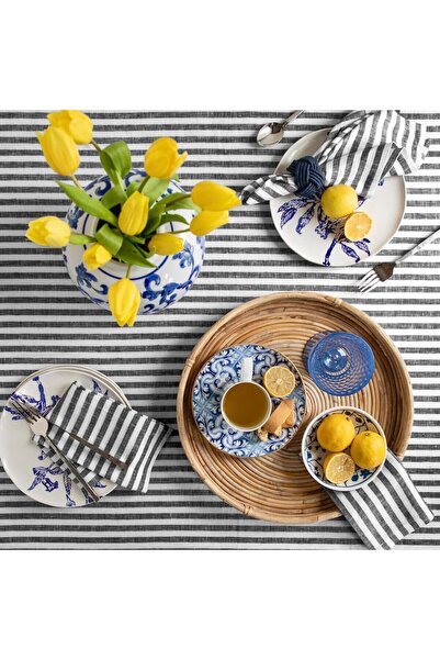 EVYA 100% Cotton Yarn Dyed Striped Tablecloth 160x220 cm Kitchen Living Room Tablecloth