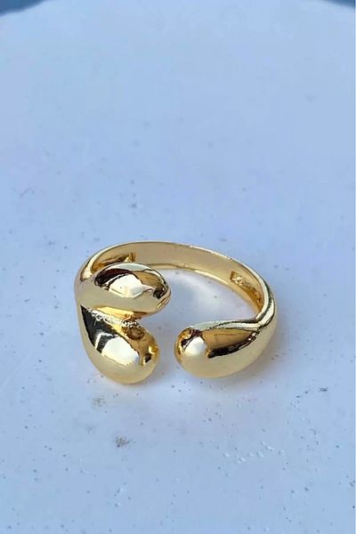 Only Vogue Gold Colored Heart Figured - Adjustable Metal Ring, 2 Years Warranty Certificated