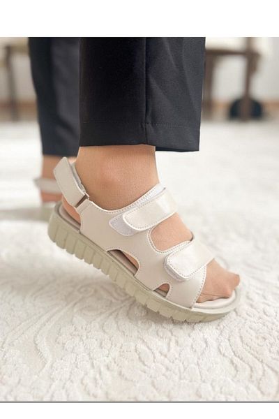 ALTUNTAŞ 3 Velcro Adjustable Faux Leather Slippers Sandals for Mother and Daughter - Soft Orthopedic Sole - B