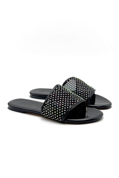 Shoebutik Papuci de damă Vesto cu detalii cu piatră neagră