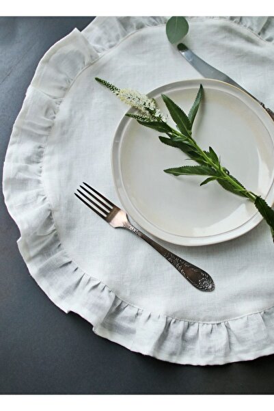 EVYA 100% Cotton Raw Linen Frilly Vintage 2-Piece American Service Supla Round 40 Cm